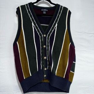 Vtg BachRach Knit Sweater Striped Vest Men Size‎ Large Grunge Indie Goblin